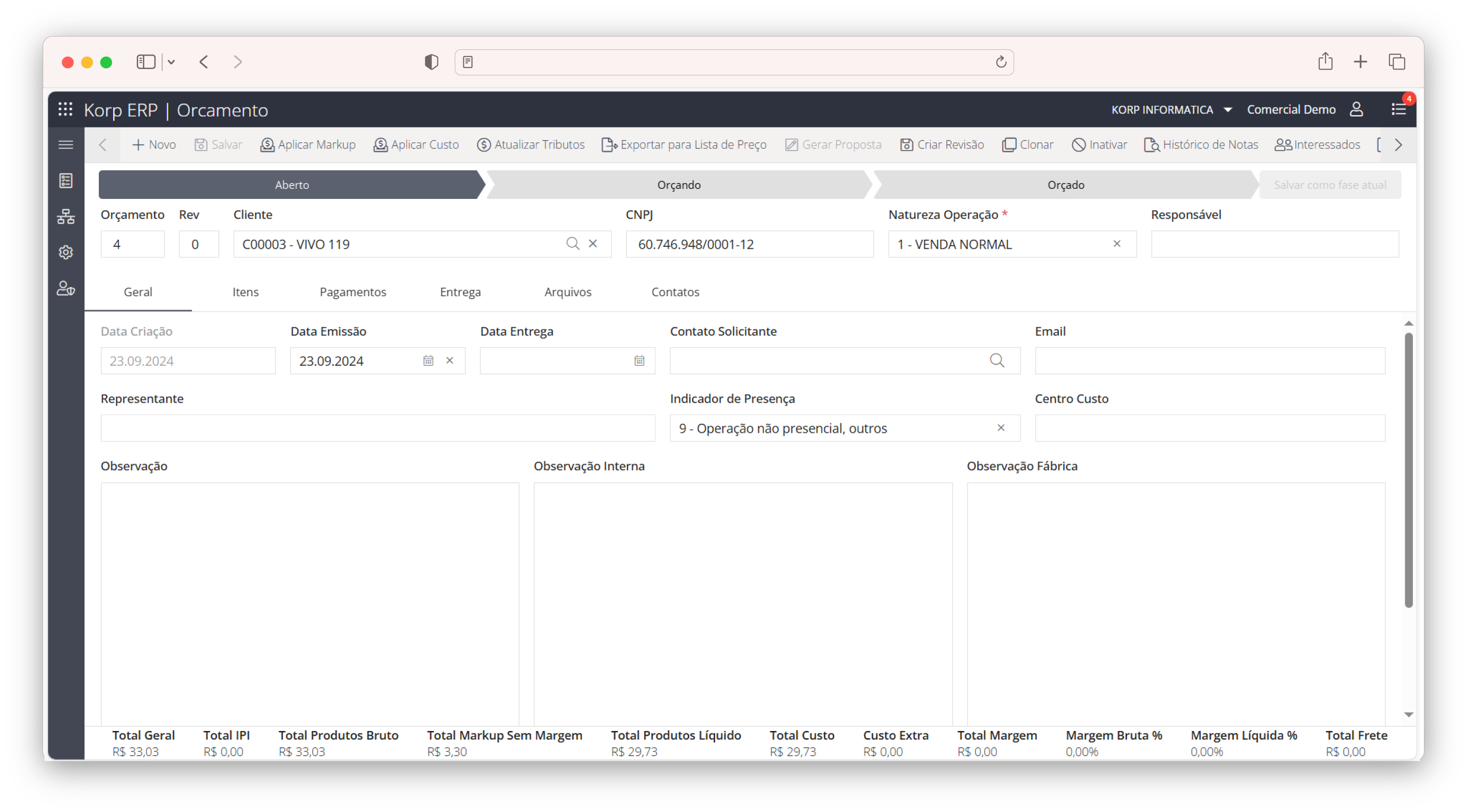 Orçamento de Vendas